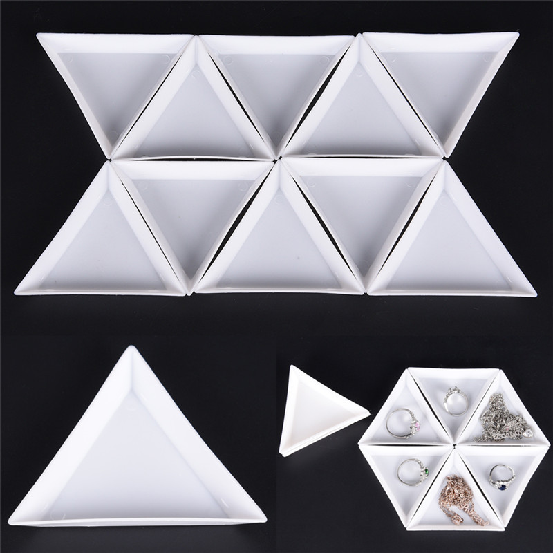 10 Stks/partij Milieu Pp Driehoek Plaat Voor Sieraden Kralen Organizer Wit Containers Voor Kralen Display Plastic Lade Verpakking