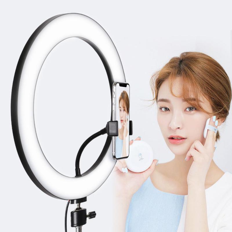 Dimmbare LED Ring Licht Für Studio Selfie Kamera Video Fotografische Beleuchtung Make-Up Handy Live Support Stand Beleuchtung