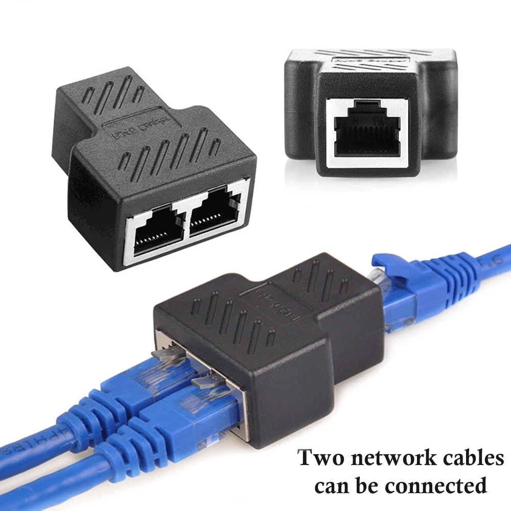 Divisor de red Cable doble 1 a 2 vías LAN RJ45 extensor de puerto Ethernet adaptador de conector de clavija acoplamiento para ordenador portátil