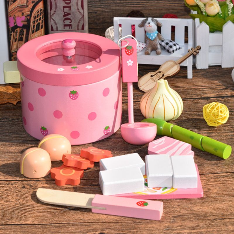 1Set Wooden Kitchen Tableware Tools Toy Play House Pot Vegetable Toys for Christmas Birthday Party 72XC