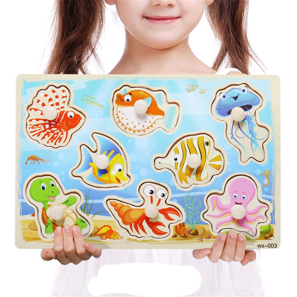 Brain Game Puzzles Toys Kids Educational Wooden Toy Animals Numbers Learning Puzzle Jigsaw Board Wood Baby Funny Toys: Sea Animals