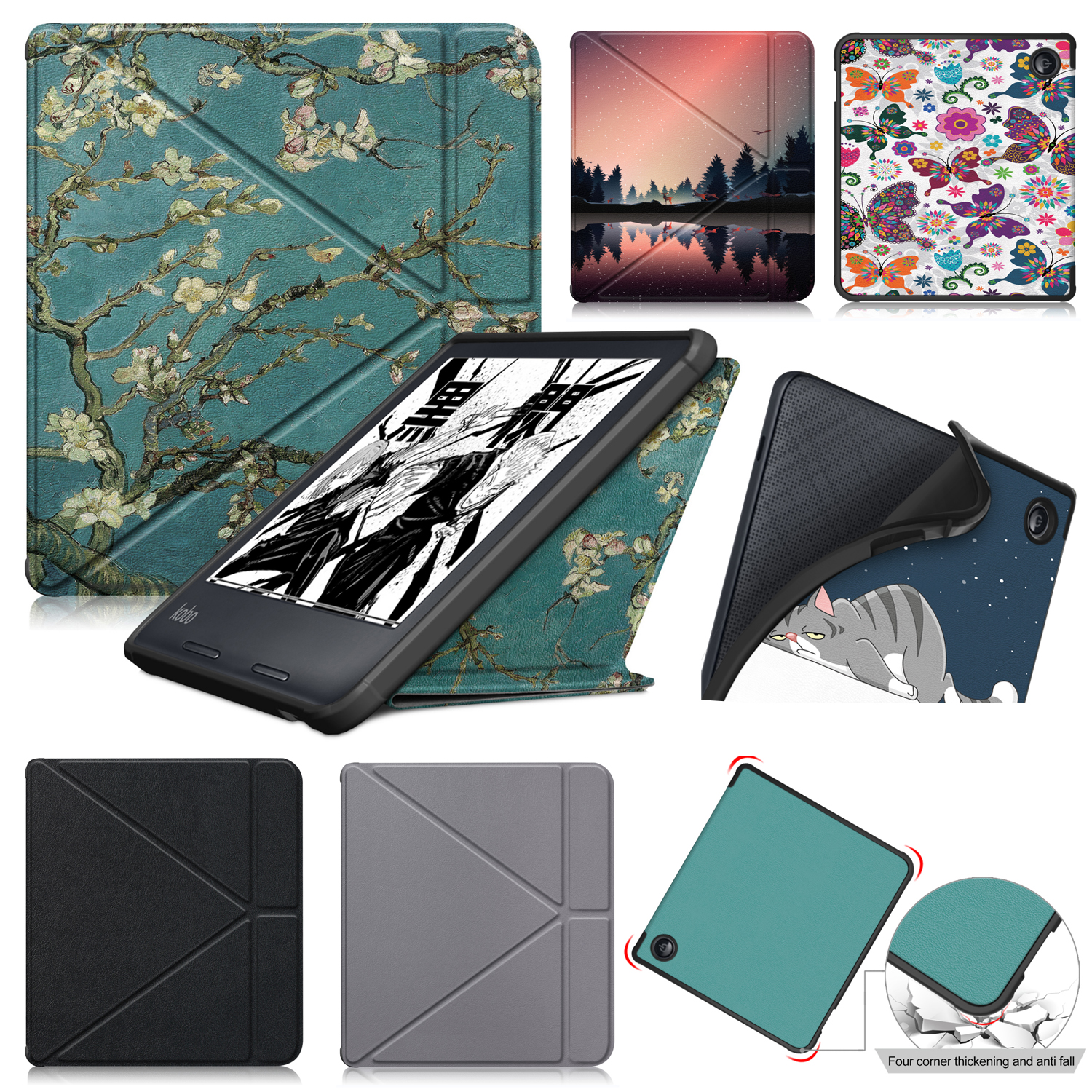 For Kobo Libra Colour 7 inch N428 Origami PU Leather Case Magnetic Wake Sleep Soft Stand Cover Ebook Sleepcover Color Funda