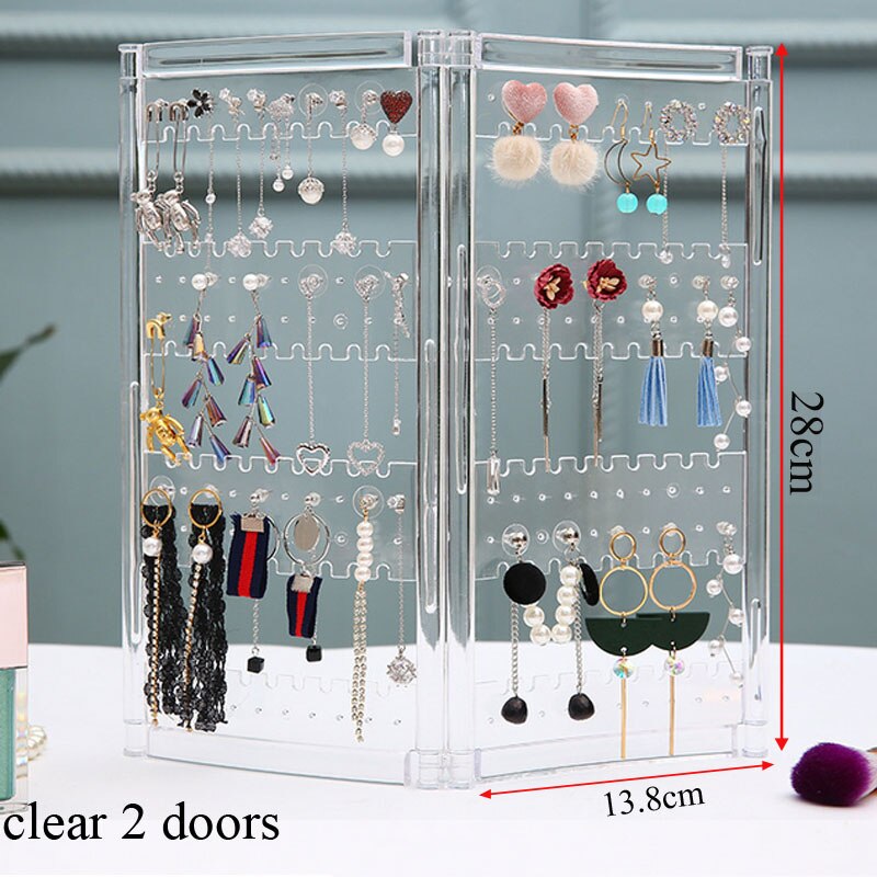 Acrylic Jewelry Organizer - 28cm Height - 13.8cm Width - Necklaces Earrings Display Rack: Clear 2 doors