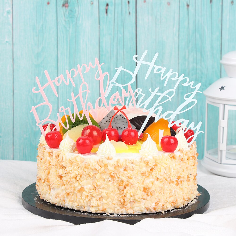 1pc Acrylic Baking cake Insert Decor Party Decoration Glitter Cake Topper Happy Birthday Gold Silver Rose Gold