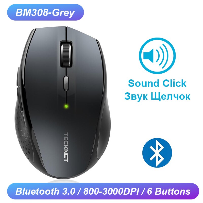 TeckNet Computer Wireless Gaming Mouse 6 Buttons 2400 DPI Mause 2.4G Receiver USB Optical Ergonomic Mouse Gamer Wireless For Lap: BM308 Grey