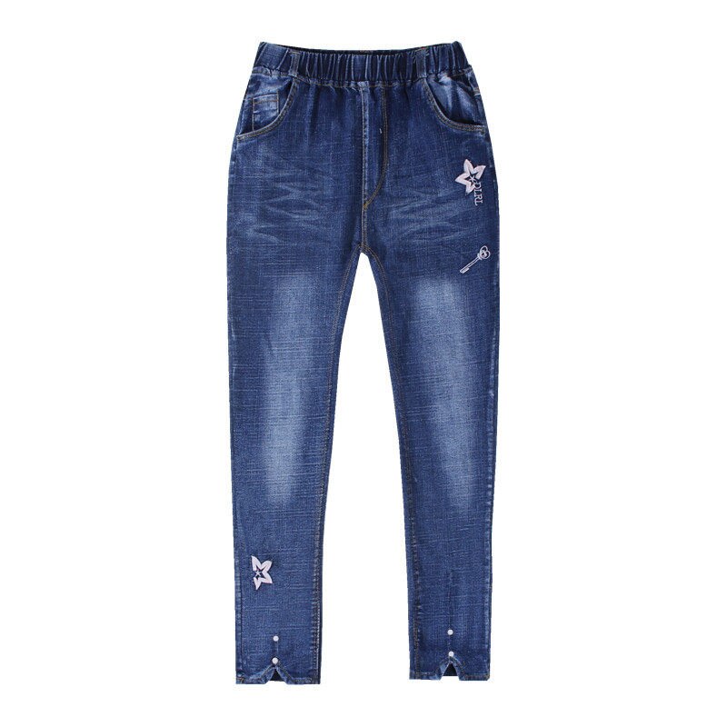 Tjejer leggings vår höst barn stjärna jeans flickor elastiska smala barn pennbyxor för 5 to 13 år barnbyxor