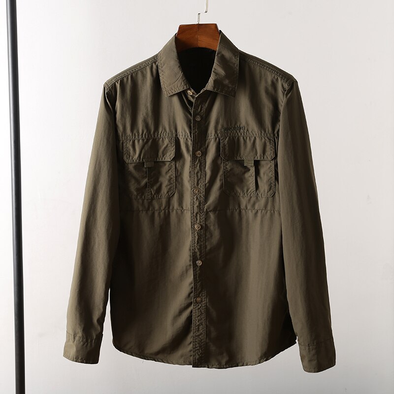 Chemise à manches longues et revers pour homme, nouvelle chemise américaine à séchage rapide, tissu imperméable d'extérieur, printemps et automne: Army Green / M