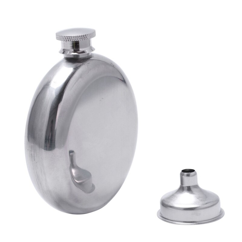 Mini Portable Round Stainless Steel Flask & Funnel Set, 5 oz Silver