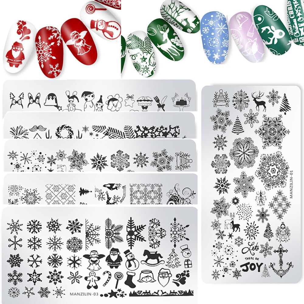 Kerst rechthoekige nagelprint stalen plaat mal kerstboom print sjabloon 6 x 12cm nail art transfer print tool
