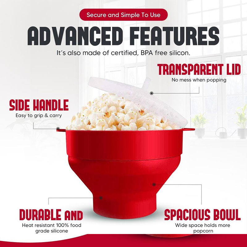 Silikon Mikrowelle Popcorn Popper bpa frei zusammen klappbare Popcorn Schüssel mikrowellen geeignete Popcorn Maker mit Deckel spülmaschinen fest