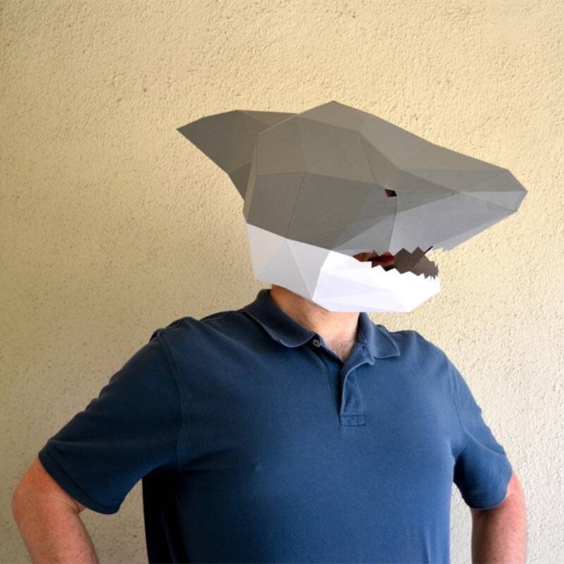 3D Shark Mask Headgear Papercraft Baby Shark Animal Mask Halloween Mask Daddy Shark Paper Low Poly DIY Mask Funny Handmade Toys: Default Title