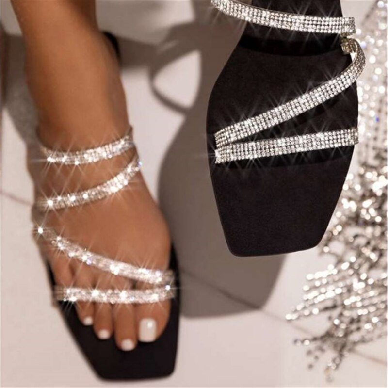 nouvelles femmes sandales strass mi-talon plat sandales femmes été en plein air plage bout ouvert chaussures décontractées Zapatos Mujer