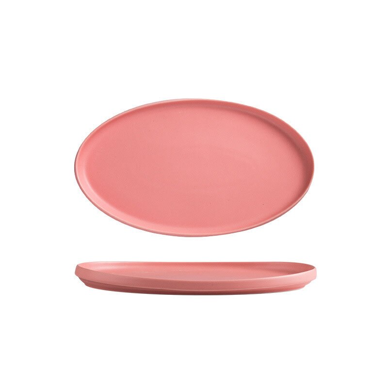 Grands plateaux de service ovales de 12/14 pouces, plats de service en porcelaine de couleur allant au four, assiettes à dîner: PINK / 14 Pouces