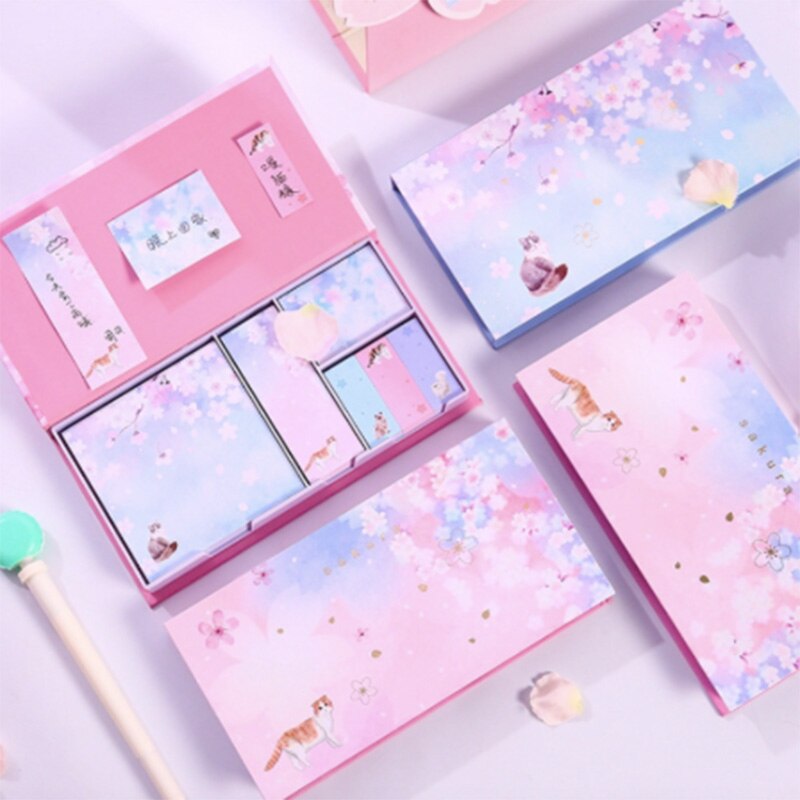 Bloc de notas con dibujos animados, Bloc de notas adhesivas de flores bonitas, almohadillas de escritura multiplegables, etiqueta de , papelería Kawaii, material escolar