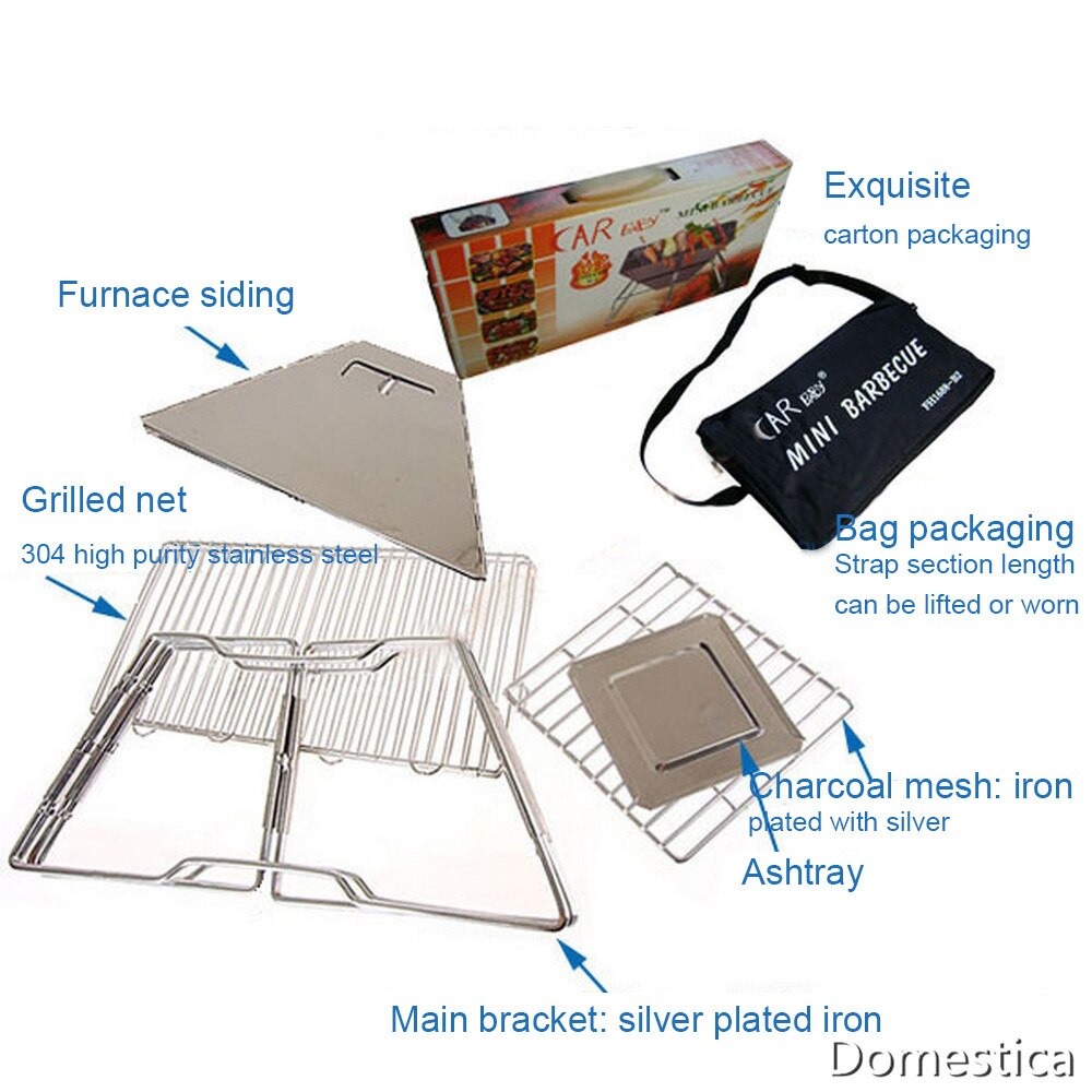 Outdoor Folding Barbecue Stand Grill Incinerator BBQ Charcoal Stove Stainless Steel Non-stick Surface Camping Picnic Tool