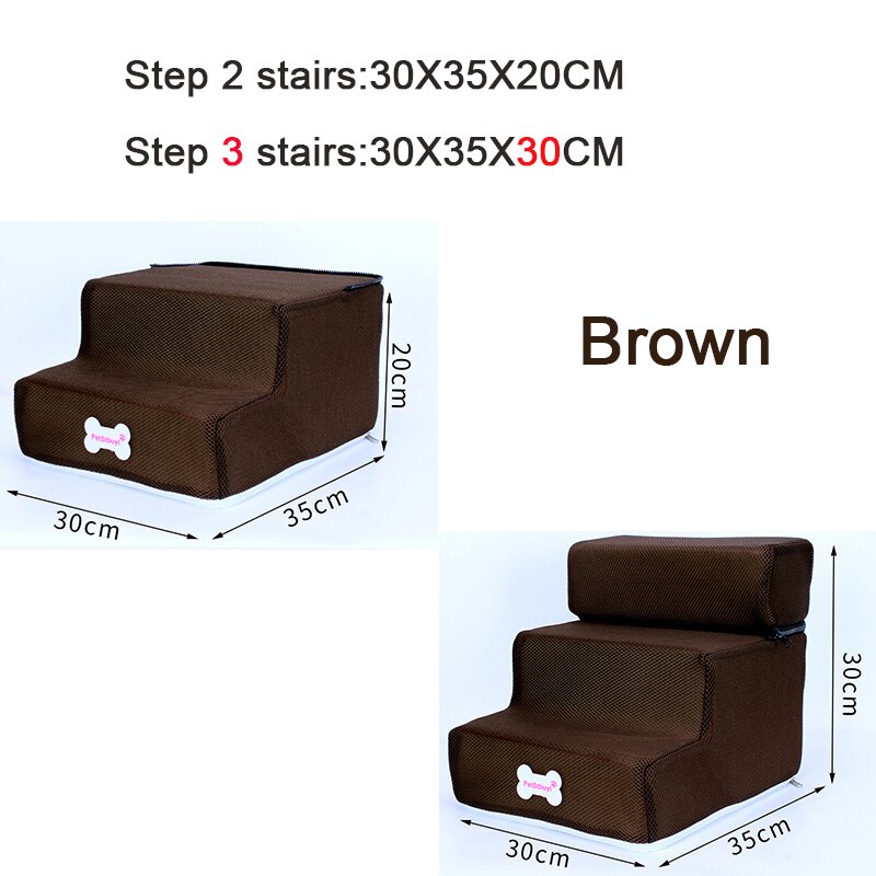 Hundtrappa sällskapsdjur 3 trappsteg för liten hund katt hund hus husdjur ramp stege halkskydd avtagbara hundar säng trappor husdjur leveranser: Brun / 2 steg (30 x 35 x 20cm)