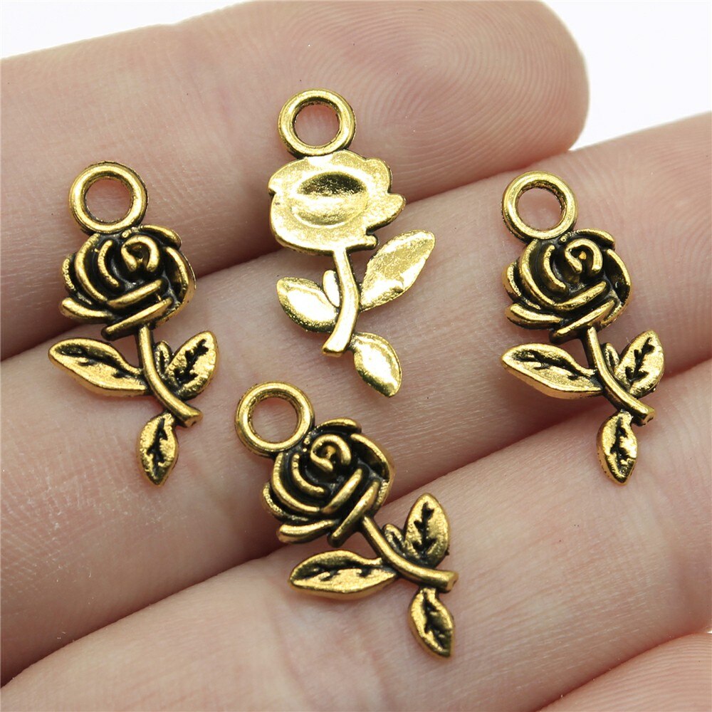 Wysiwyg 40Pcs 21Mm Charm Hangers Bloem Roos Bloem Roos Hanger Rose Bloem Hangers Voor Sieraden Maken 5 Kleuren: Antique Gold Plated