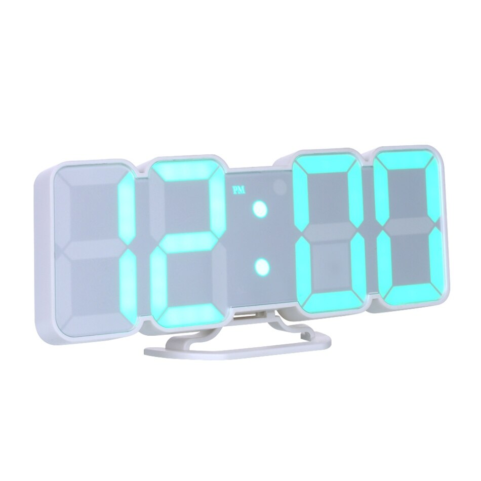3D Voice Control Wall Clock Wireless Remote Digital Wall Clock LED 115 Colors Display Adjustable brightness Desktop Clock USB: White