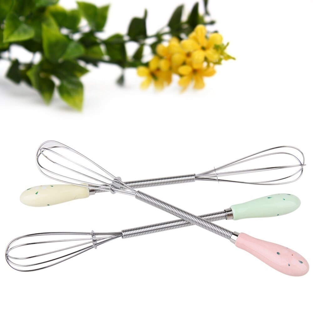 Kitchen Small Tools Manual Spring Handle Stainless Steel Egg Whisk Egg Mixer Baking Utensils Chinese Egg Agitator Cooking Tools