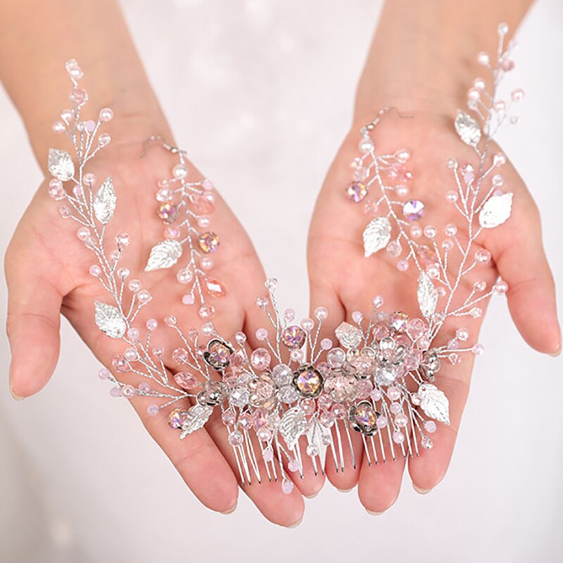 Diadème de mariée, boucles d'oreilles et bandeau en cristal Rose, serre-tête en or Rose et argent pour femmes, accessoires de mariage, décoration: Rose