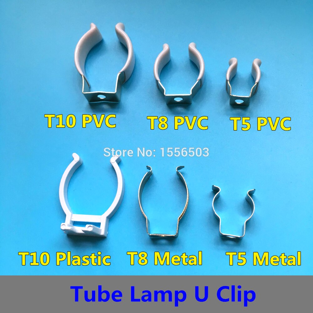 100 PCS T5 T8 T10 PVC Plastic U Clip Wedge Tube Lamp Base Holder Metal with White Cover Surface for LED Fluorescent Light