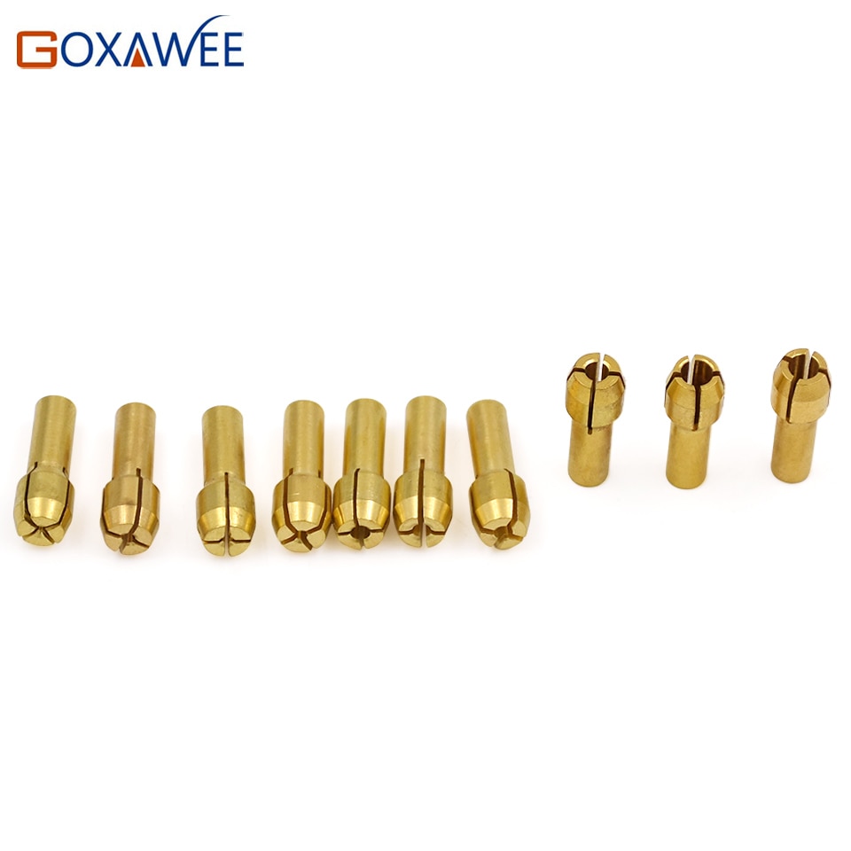 GOXAWEE 10 Pieces Mini Drill Brass Collet Chuck for Dremel Rotary Tool 0.5-3.2mm Brass Collet Chuck for Dremel Tools Accessories