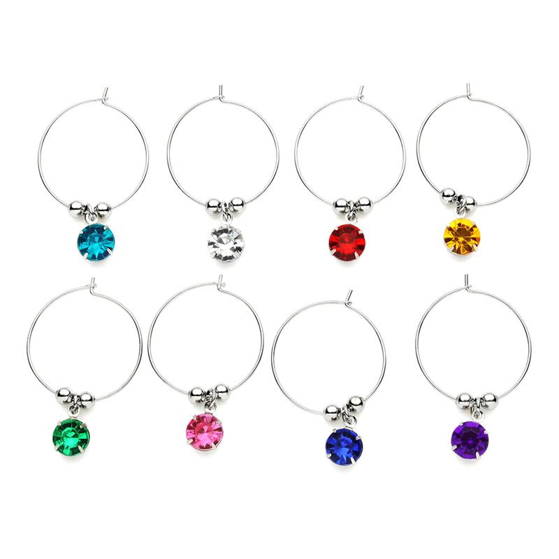 Anneau de verre à vin en diamant coloré, 8 pièces, anneau de verre à vin suspendu pour Restaurant hôtel Bar (couleur mixte)