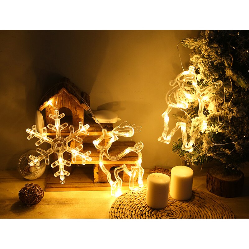 1PC LED Christmas Lights Bell Snowman Star Window Decorative Sucker Lamp Battery Powered Waterproof String Lamp for Room