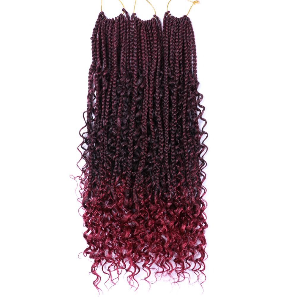 Messy Box Braids Hair Extension Long Length 22inch 24strands Ombre Braids Hair Crochet: T1B/Burgundy / 1Pcs/Lot