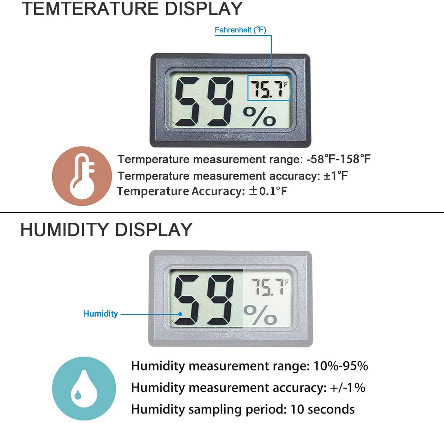 Mini Hygrometer Thermometer Digital Indoor Humidity Gauge Monitor with Temperature Meter Sensor Celsius/Fahrenheit