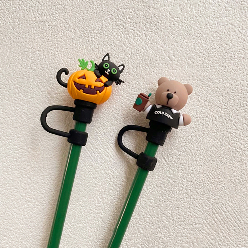Hallowmas Pumpkin Straw Cover Cap Suitable For Starbucks 7-8mm Sippy Tumbler Cup Silicone Straw Covers Reusable Dust Stopper