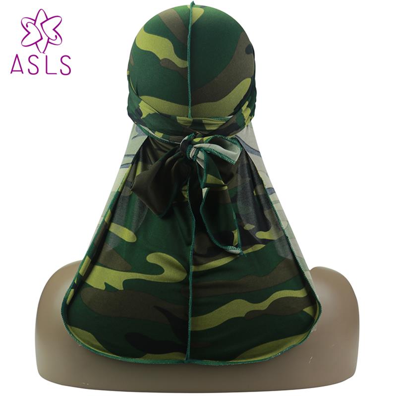 Silky Camo Durag 360, 540,720 Waves Extra Long Tail and Wide Straps for Men Stitching Outside Camouflage Print Durag: army green