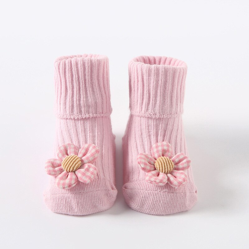 Cute Wings Flower Newborn Baby Socks Knitted Baby Boys Girls Socks Soft Winter Warm Infant Toddler Anti-slip Floor Socks: pink flower