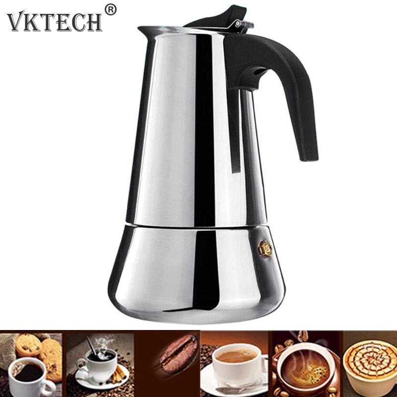 Stove Moka Coffee Pot Stainless Steel Coffee Maker Moka Espresso Percolator Stovetop Coffee Maker Pot 100/200/300/450 ML