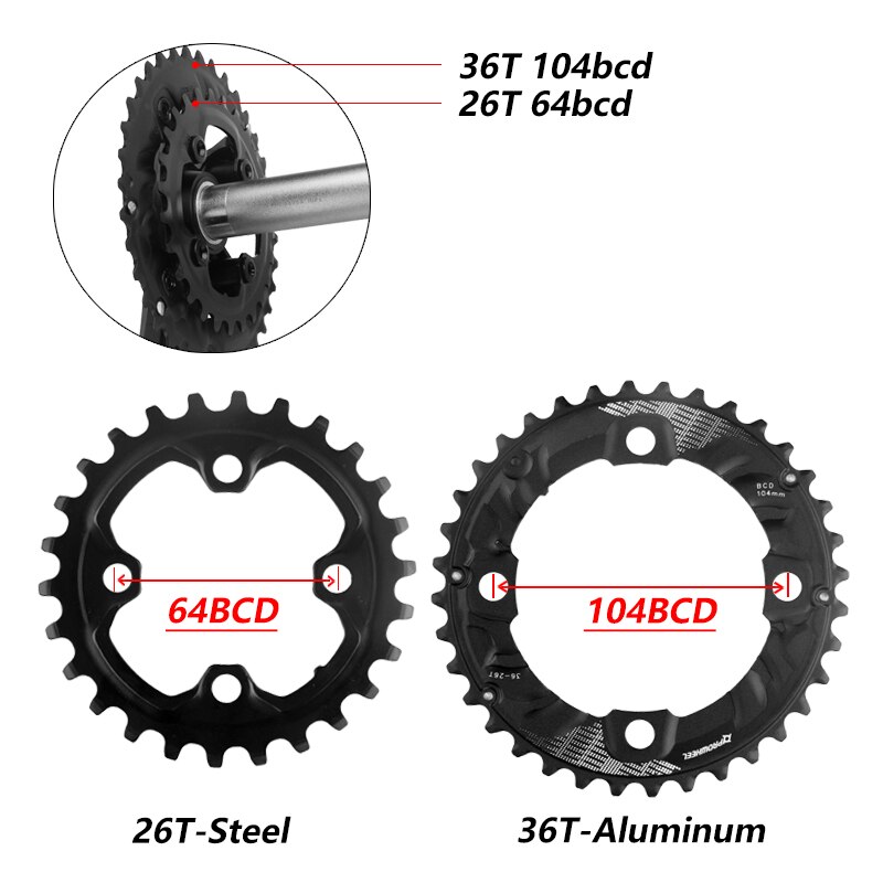 Prowheel 104/64BCD Mtb Fiets Tandwielen Dubbel Kettingwiel 26T 28T 36T 38T 10/11 Speed Kettingblad fiets Crankstel Tandplaat Onderdelen