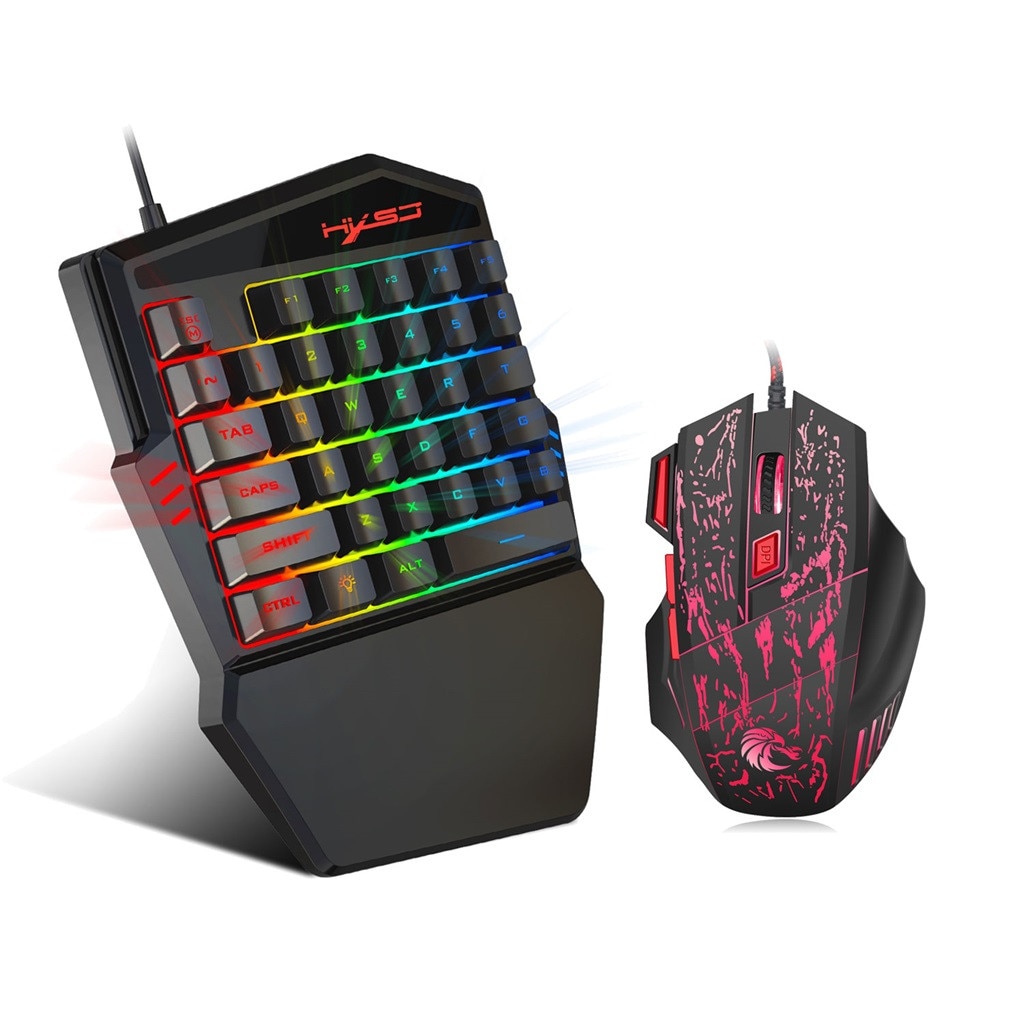 HXSJ V100+H300 Keyboard Mouse Set 35 Keys Mini USB Wired Keyboard+ Mouse Silent Gaming Mouse Set One-handed keyboard