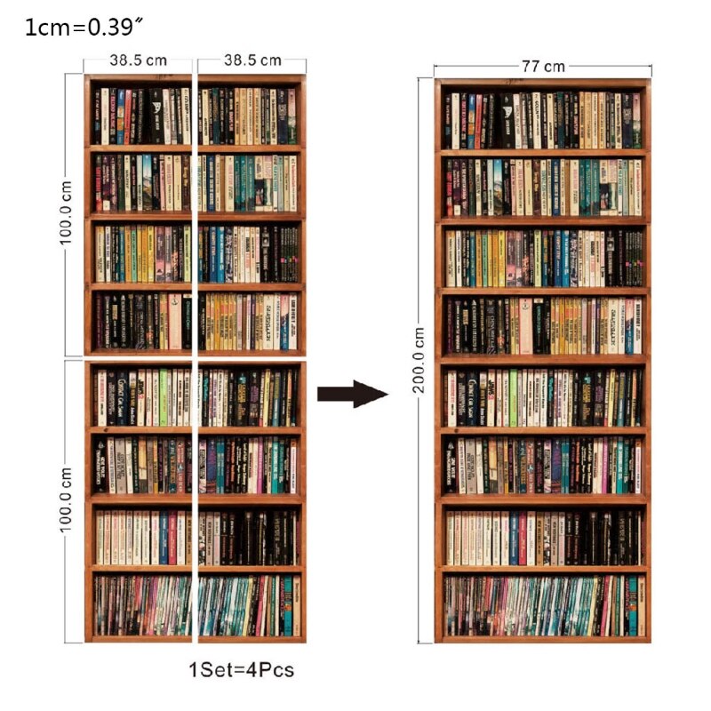 3D Door Sticker Bookshelf Bookcase Wallpaper Self Adhesive Wall Mural 87HA