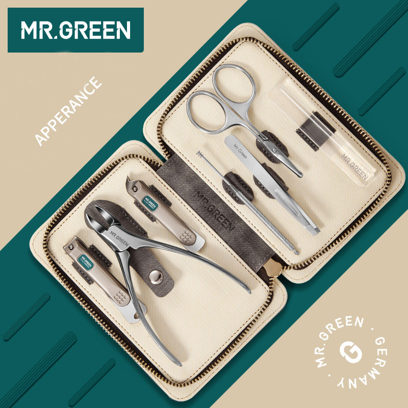 MR. GREEN 7 stks/set Nagels Art Clipper Schaar Tweezer Mes teen Professionele Manicure Nosehair cut Grooming kit Tool Manicure