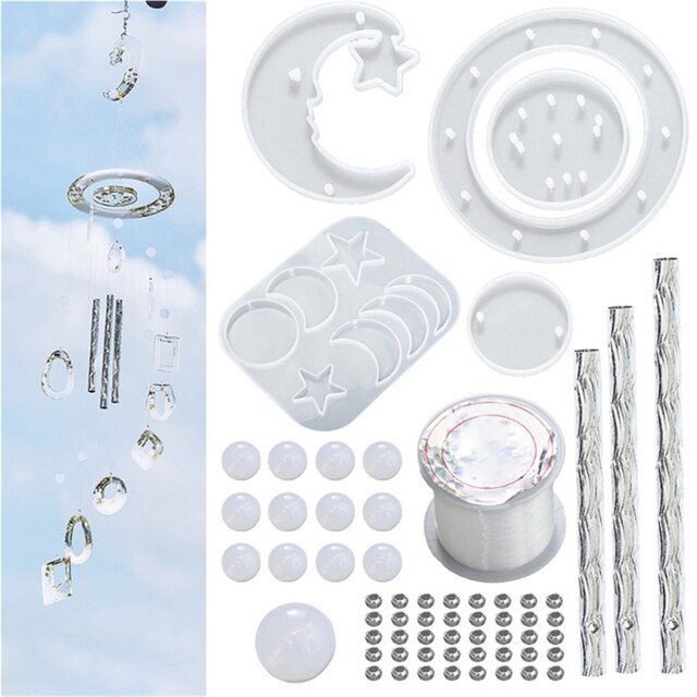 Attrape-rêve en résine époxy, moule en silicone pour miroir, décoration murale, outil fait à la main, bricolage, pour la maison: Star moon series