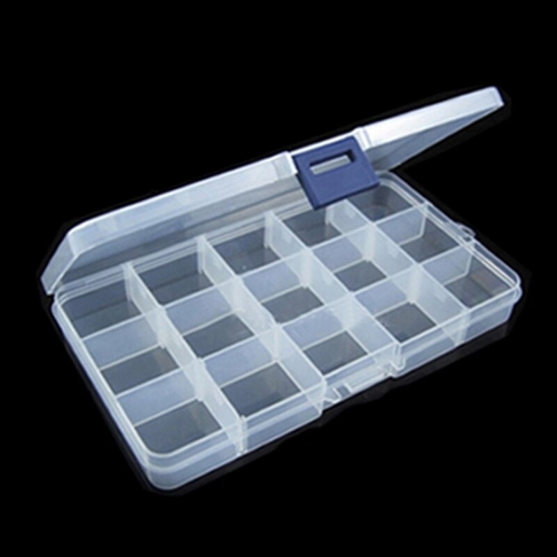 Adjustable 24 Compartment Transparent Plastic Storage Box Jewelry Earring Case small objects Caja de almacenaje: 15 grids