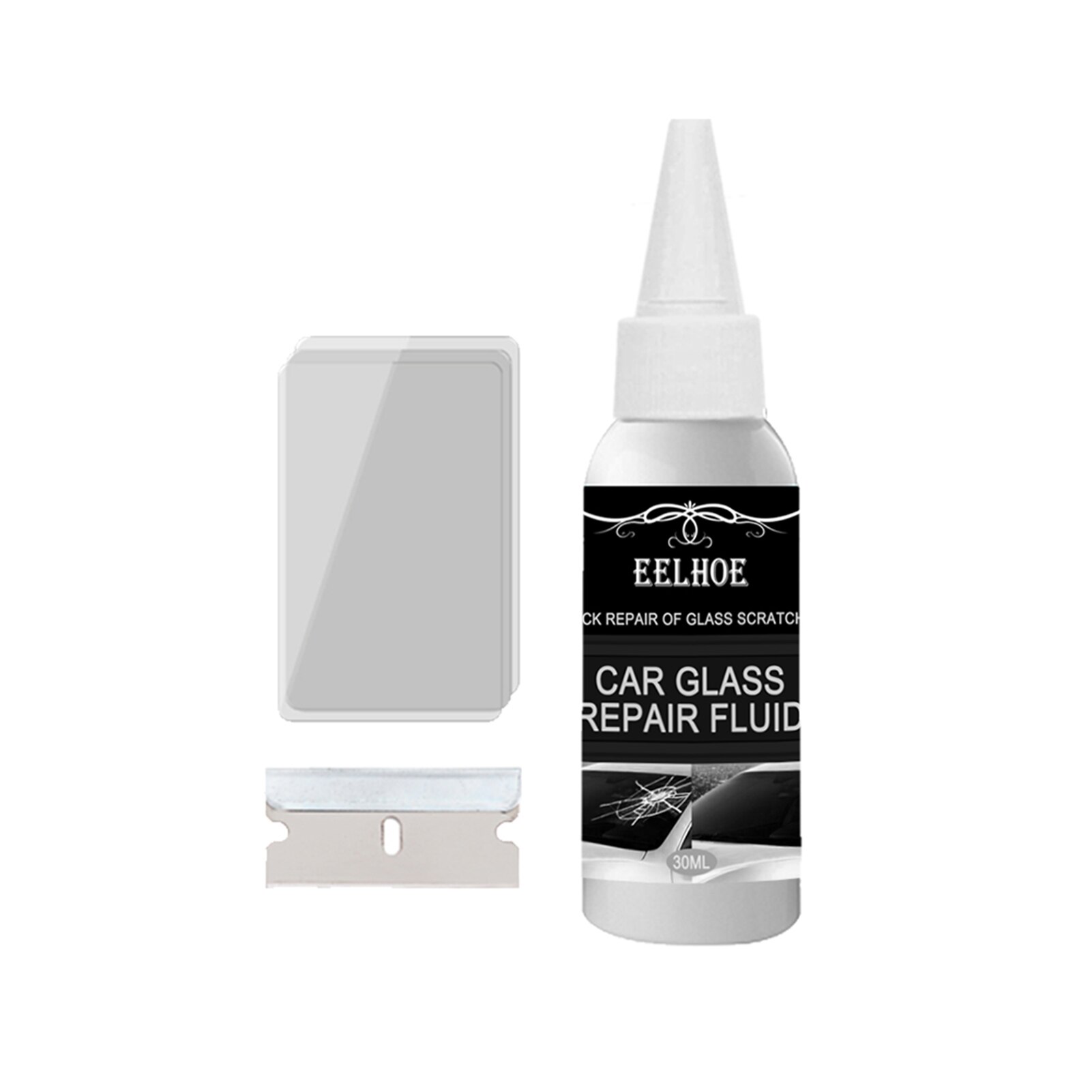 Praktische Multifunctionele Auto Glas Putty Auto Vensterglas Reparatie Middel Crack Chip Hars Voorruit Voorruit Diy Gereedschap: 30ml with tool