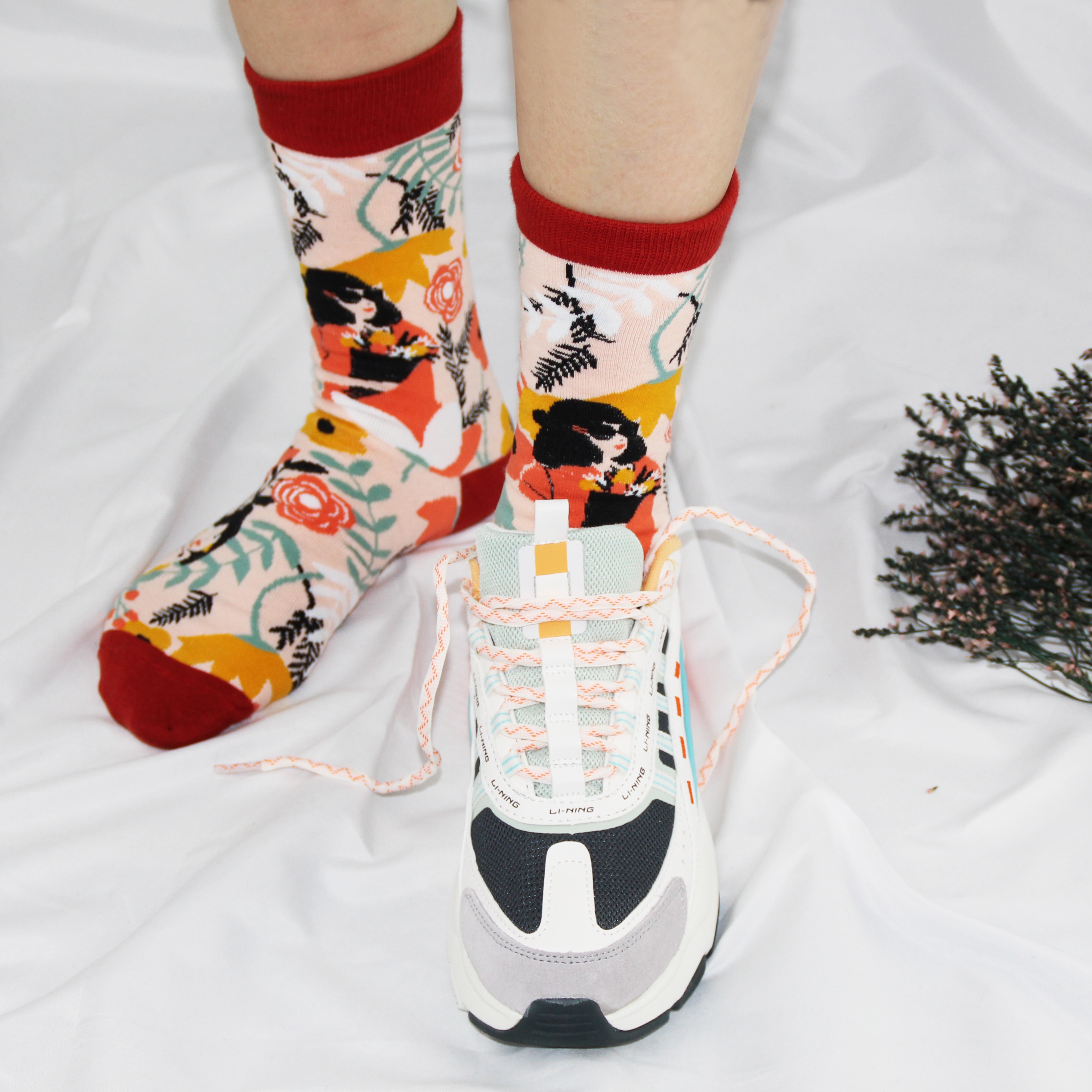 1 pair Women Men socks Funny Beauty illustration animal art Hosiery Streetwear Skate Harajuku cotton socks