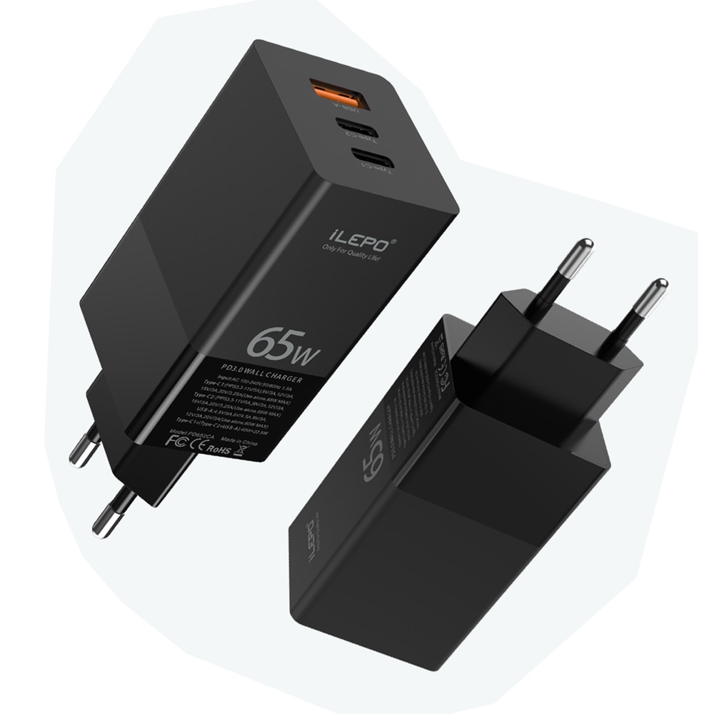 ILEPO 65W GAN Ladegerät USB C 65W USB A 60W Schnelle Ladegerät Für Macbook Profi iPhone12 11 schnell aufladen 3,0 QC 3,0 PPS SCP AFC Typ C