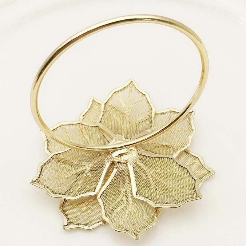 10Pcs Flower Napkin Rings Metal Gold Napkin Buckle Napkin Ring Holder Hotel Restaurant Wedding Party West Dinner Table De