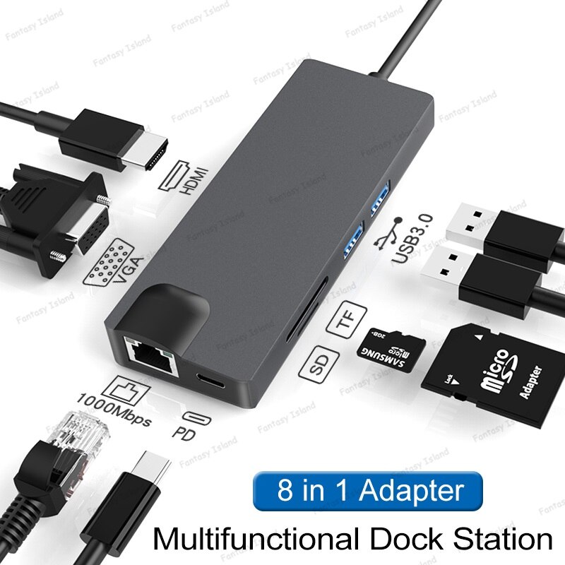 HW-TC12 8in1 Typ-C Docking Bahnhof acht in einem typ C zu HDMI / VGA Hub Docking Bahnhof multifunktions Hub usbhub