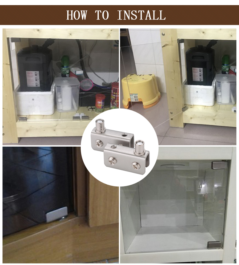 Myhomera 4 Piece Glass Pivot Hinge Rotation Axis Stainless Steel Wine Cabinet Door Rotating Hinges Clamp Clip Shaft Hidden Hinge