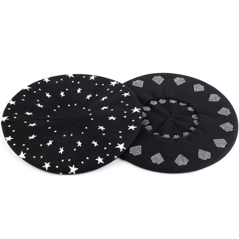 Vrouwen Liefde Pentagram Afdrukken Effen Kleur Baret Vrouwelijke Bonnet Caps Mode Lente Herfst Matched Warm Walking Hoed