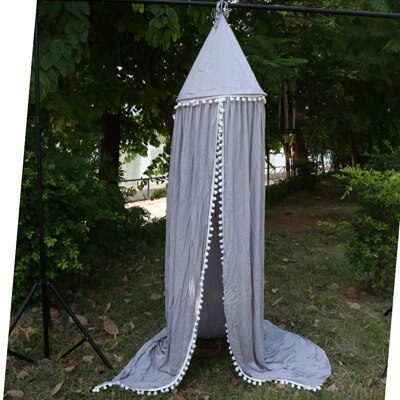 Schattige katoenen babykamerdecoratie ballen pompon klamboe kinderhemelbedgordijn rond ledikantnet tent fotografie rekwisieten: Grijs