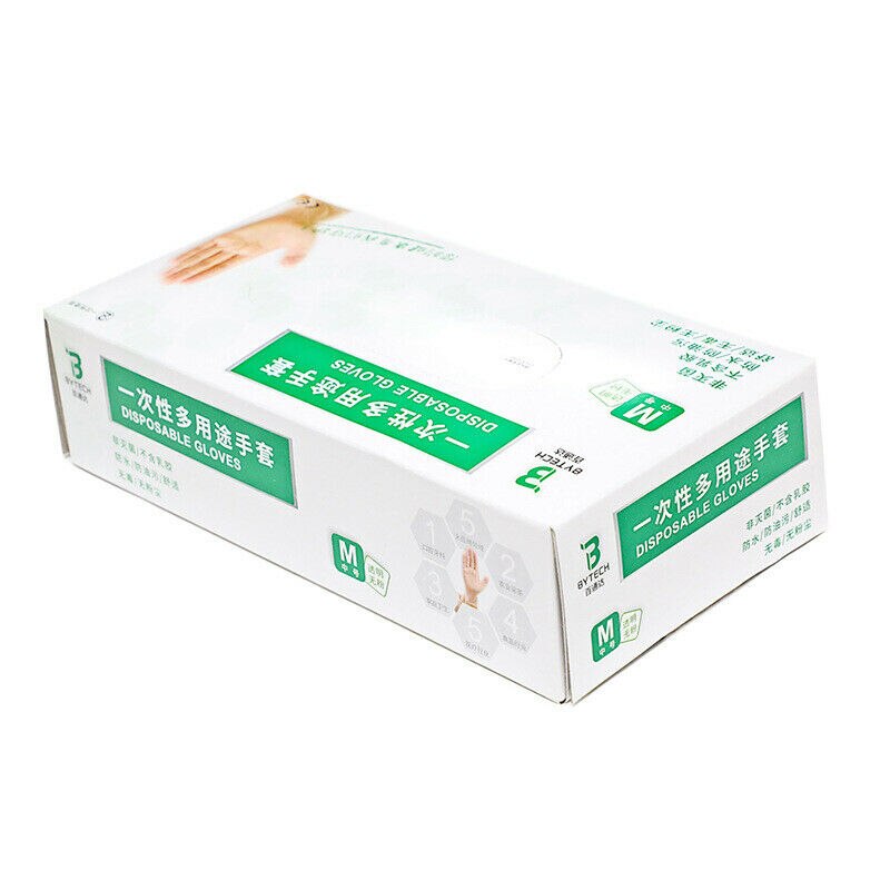 100 stuks wegwerphandschoenen van doorzichtig polyethyleen, plastic, voedselveilige reinigingshandschoen