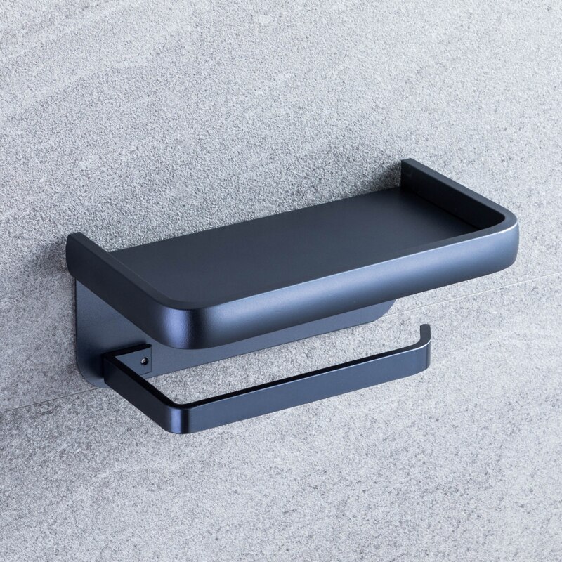 Soporte de papel higiénico montado en la pared para baño, portarrollos de aluminio negro mate, soporte de papel de cocina
